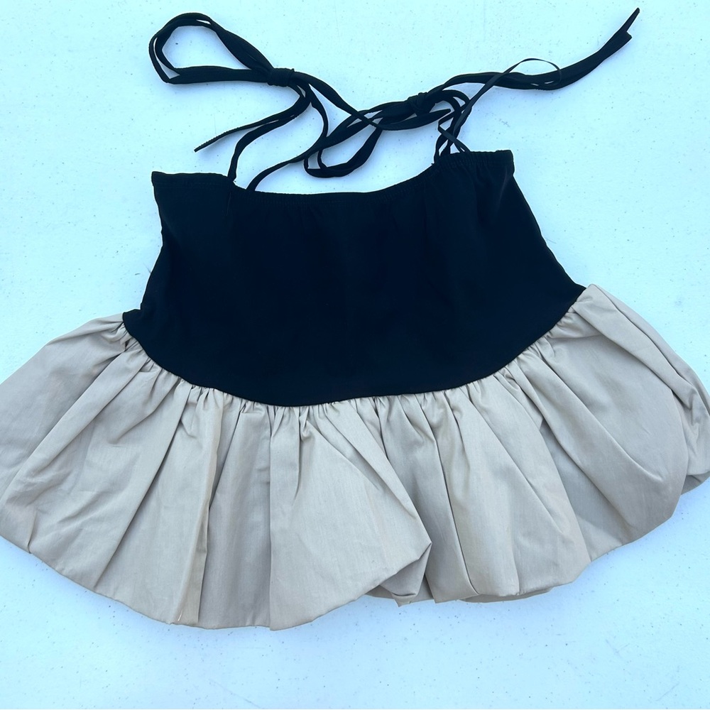 Fashion Nova Black and Tan Crop Peplum Top